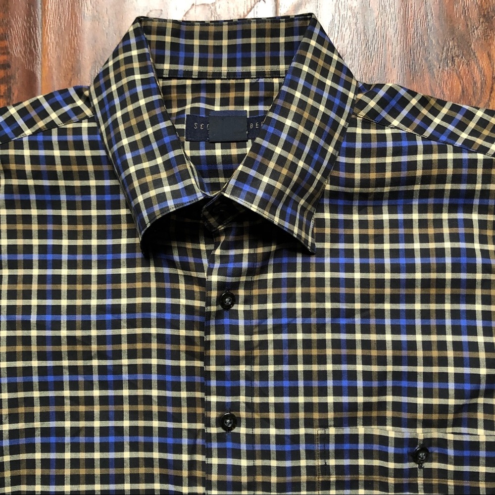Scott Barber Button Shirt Plaid Windowpane Large